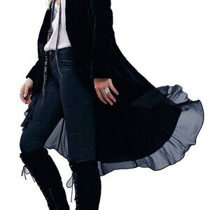 Long Velvet Blazer with Ruffled Asymmetric Hem - Autumn Jacket